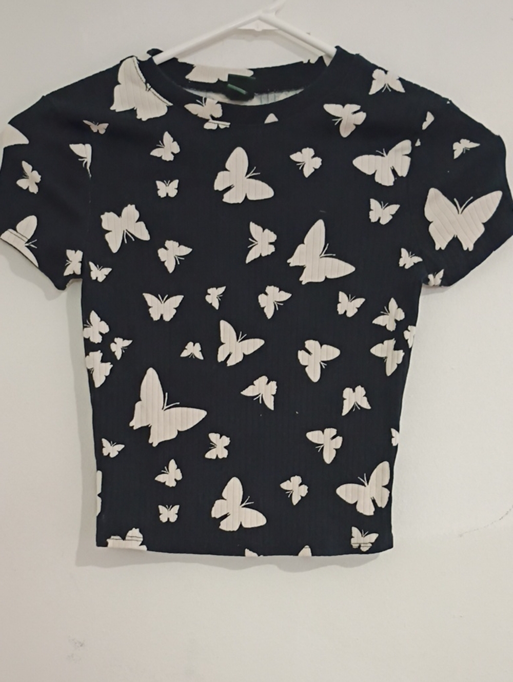 wild fable Black Crop Top with White Butterfly Print